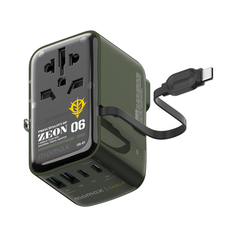 Momax 1-World Flow AC Travel Adapter 4 Port (35W) with Built-in USB-C Cable