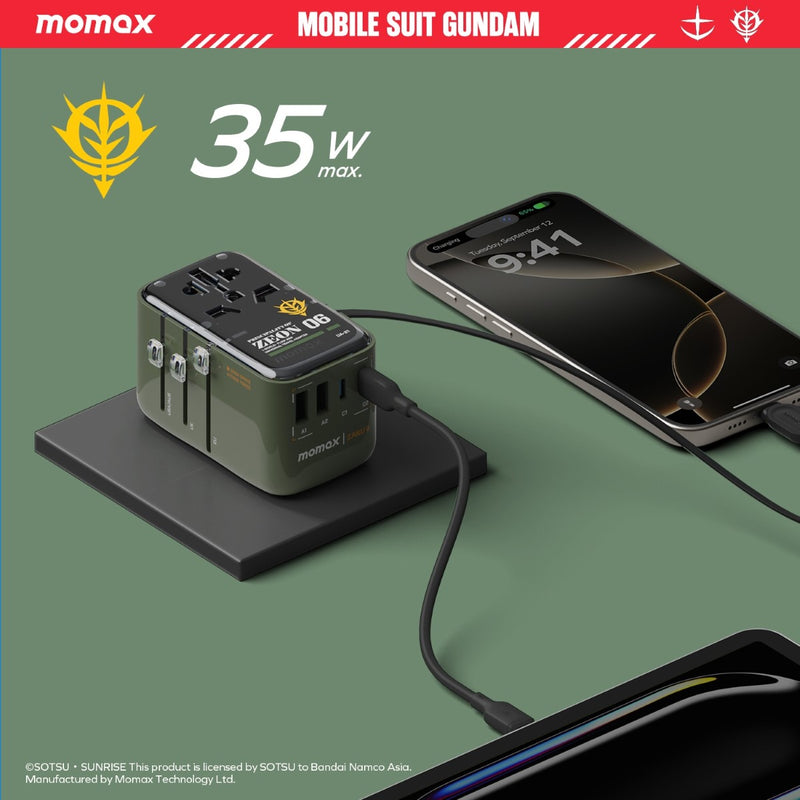 Momax 1-World Flow AC Travel Adapter 4 Port (35W) with Built-in USB-C Cable