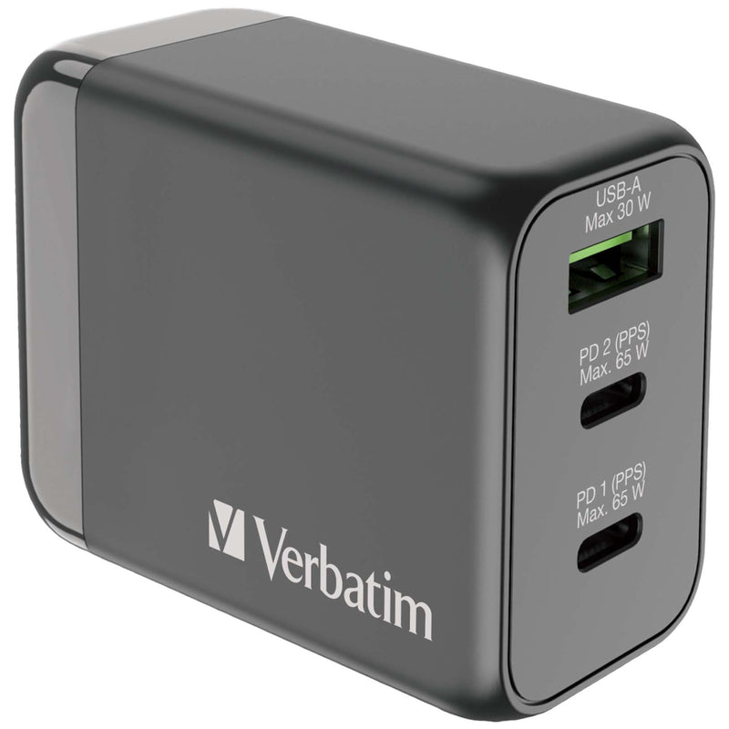 VERBATIM 3 端口 65W PD 3.0 和 QC 3.0 GaN旅行充電器 #66963