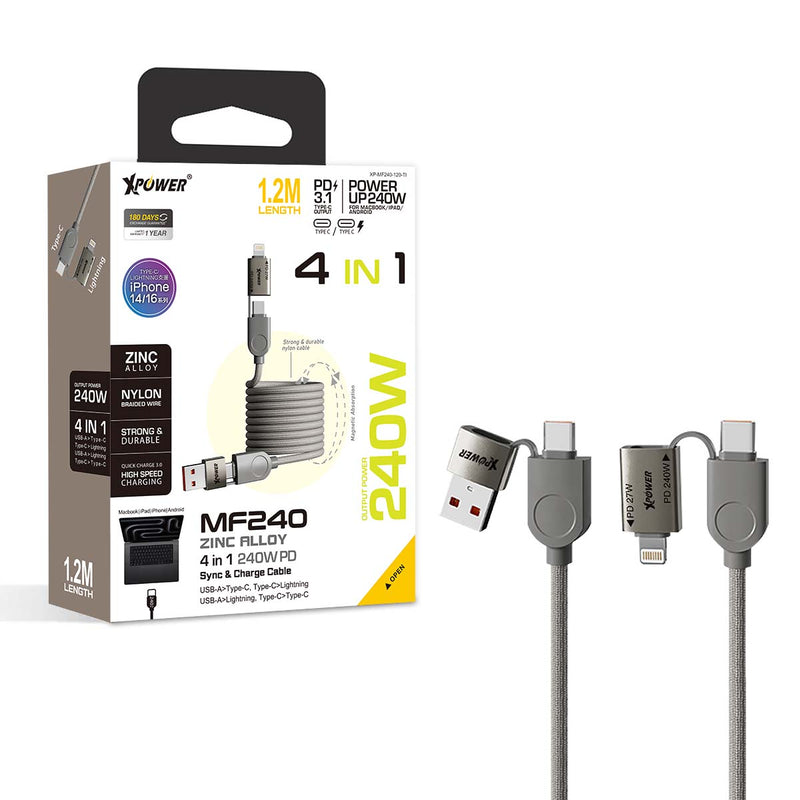 XPOWER MF240 4合1鋅合金 高速傳輸充電線