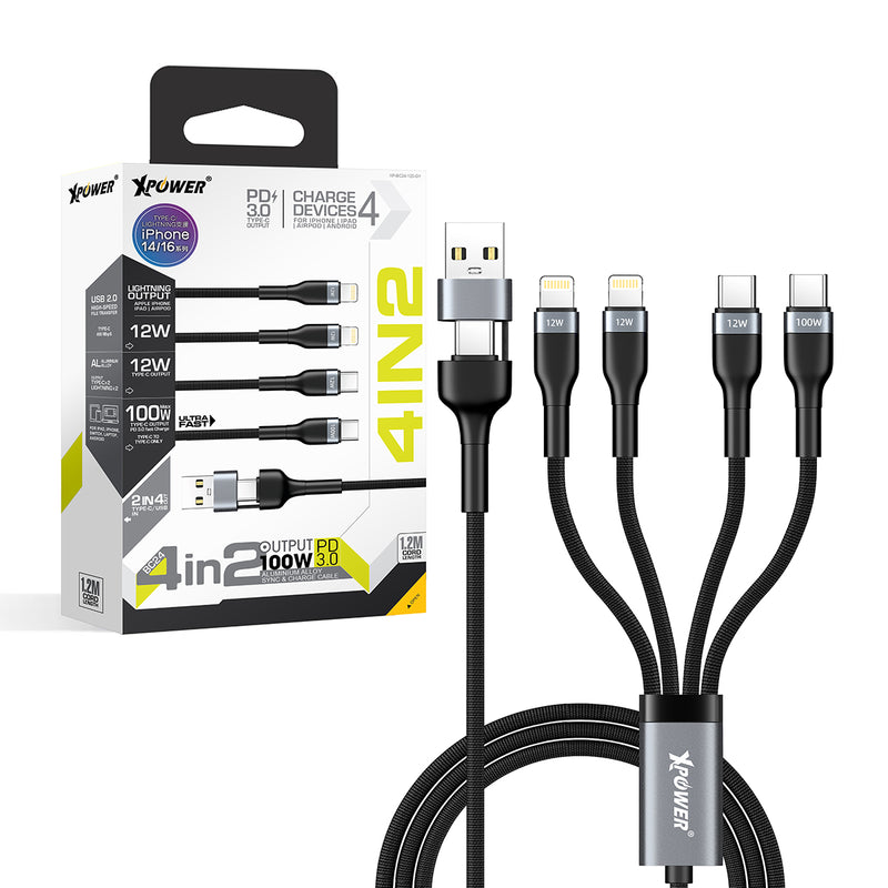XPOWER BC24 2 IN 4 OUT Aluminium Alloy Sync & Charge Cable