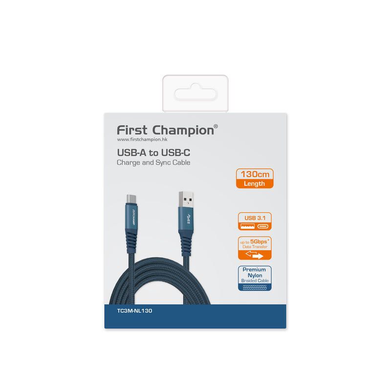 First Champion USB 3.1 Type-A 至 Type-C 連接線, 尼龍編織 130cm