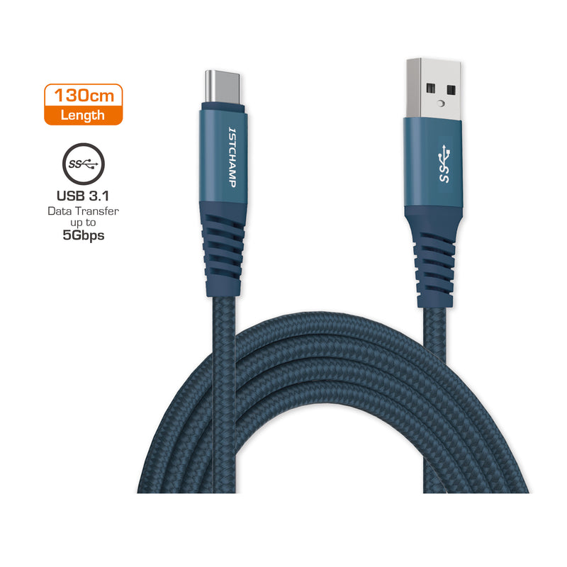 First Champion USB 3.1 Type-A 至 Type-C 連接線, 尼龍編織 130cm