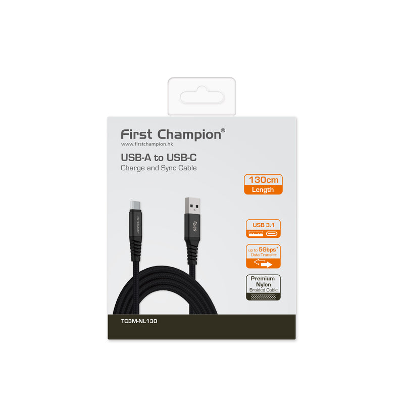 First Champion USB 3.1 Type-A 至 Type-C 連接線, 尼龍編織 130cm