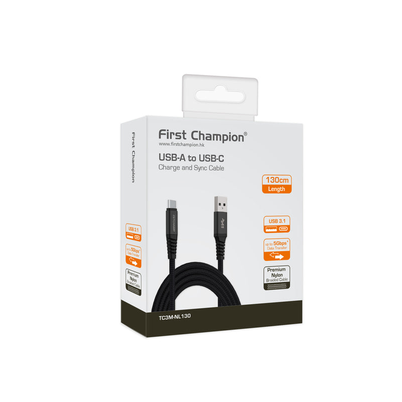 First Champion USB 3.1 Type-A 至 Type-C 連接線, 尼龍編織 130cm