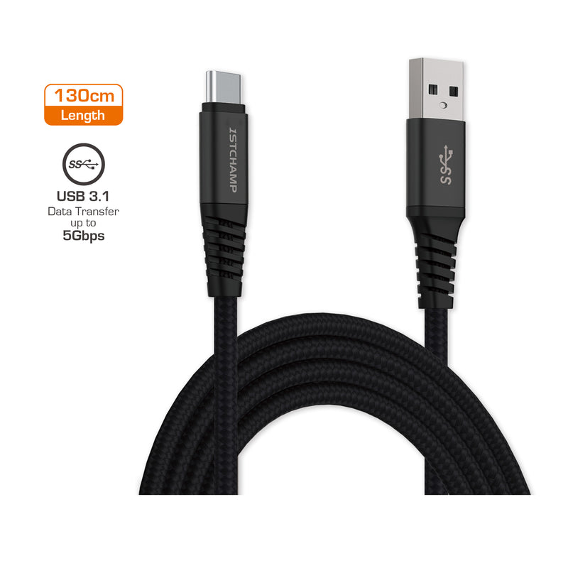 First Champion USB 3.1 Type-A 至 Type-C 連接線, 尼龍編織 130cm
