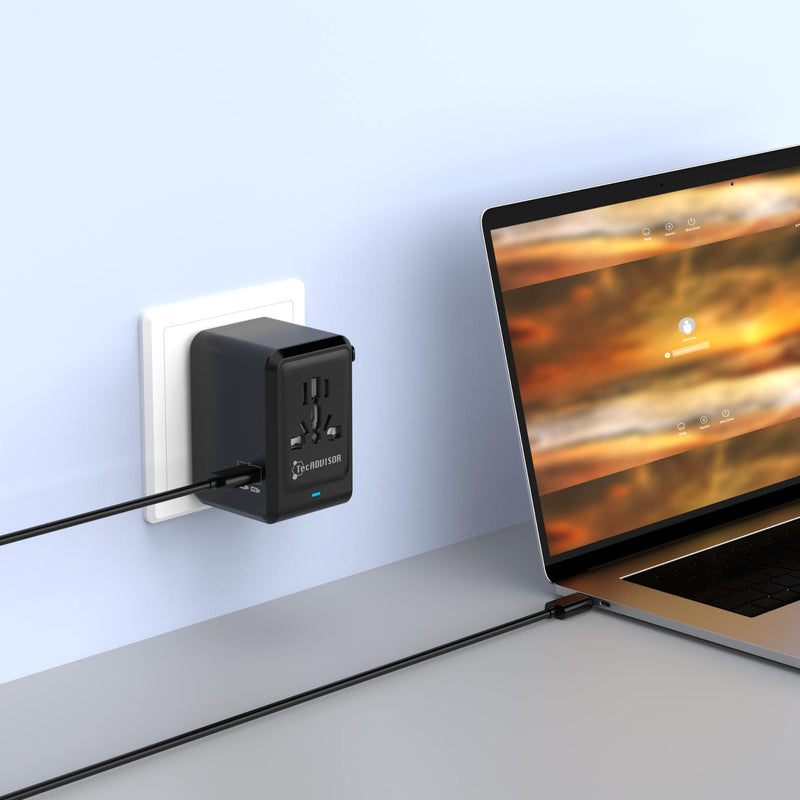 TecADVISOR 70W 手提電腦 GaN PD 6合1多功能旅行轉換插頭，配備5個USB接口與Hub集線器