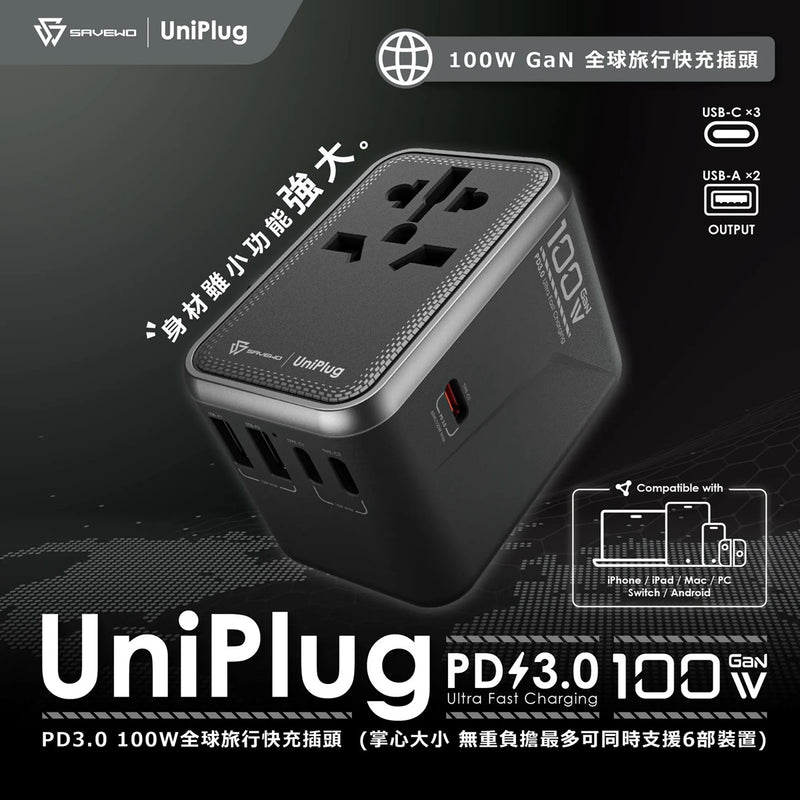 SAVEWO UP100 PD 100W 5 USB 旅行充電插座