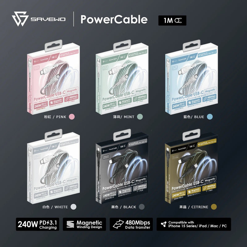 SAVEWO USB-C Magnetic PowerCable 2M