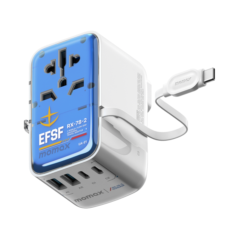 Momax 1-World Flow AC Travel Adapter 4 Port (35W) with Built-in USB-C Cable