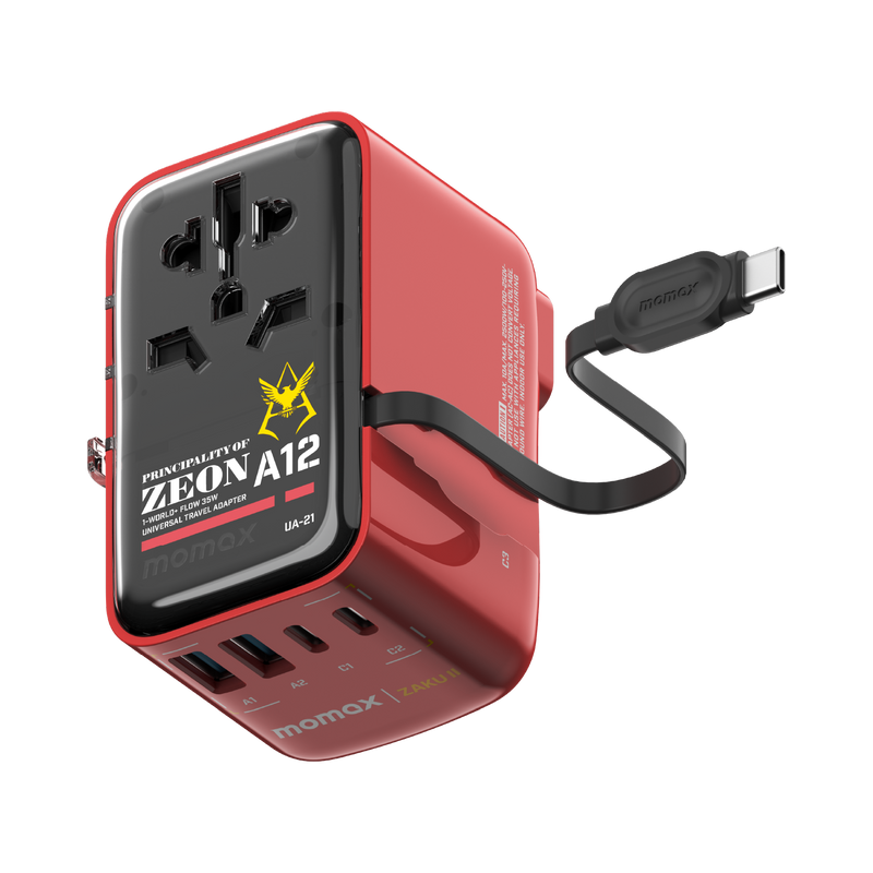 Momax 1-World Flow AC Travel Adapter 4 Port (35W) with Built-in USB-C Cable
