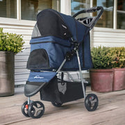 Dogoo latest upgraded version three-wheel foldable dog stroller (dark blue) (pet load: 15kg)