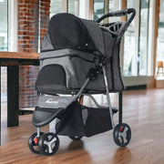 Dogoo latest upgraded version three-wheel foldable dog stroller (light gray) (pet load: 15kg)