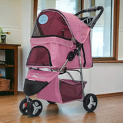 Dogoo latest upgraded version three-wheel foldable dog stroller (pink) (pet load: 15kg)