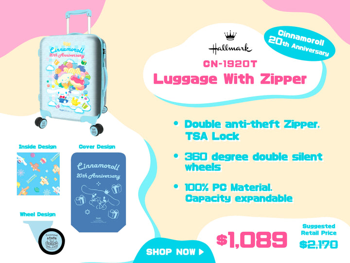 Eleccboy｜HALLMARK Cinnamoroll 20th Anniversary CN-1920T Luggage With Zipper