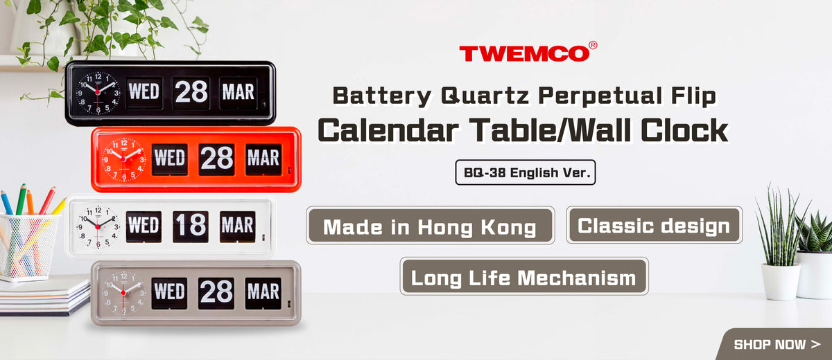 ElecBoy｜TWEMCO Battery Quartz Perpetual Flip Calendar Table/Wall Clock BQ-38 English Ver.