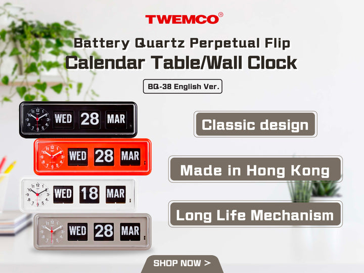 ElecBoy｜TWEMCO Battery Quartz Perpetual Flip Calendar Table/Wall Clock BQ-38 English Ver.