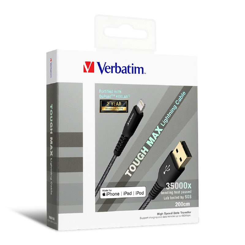 VERBATIM 200cm Tough Max 35000+ Bending USB to  Lightning Cable