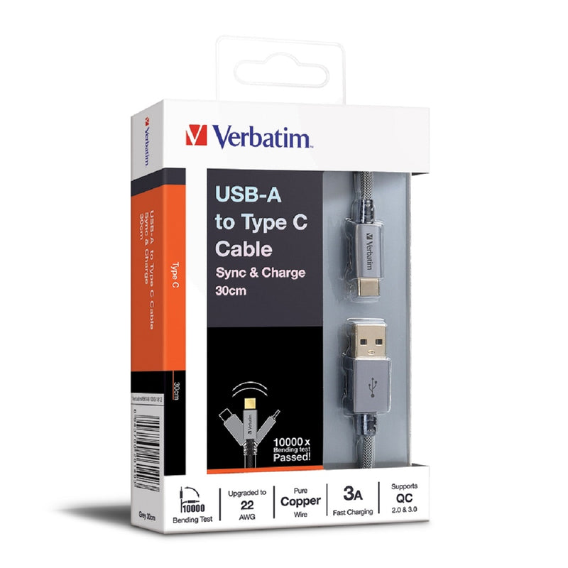 VERBATIM 30cm Sync & Charge USB-A to Type C Cable
