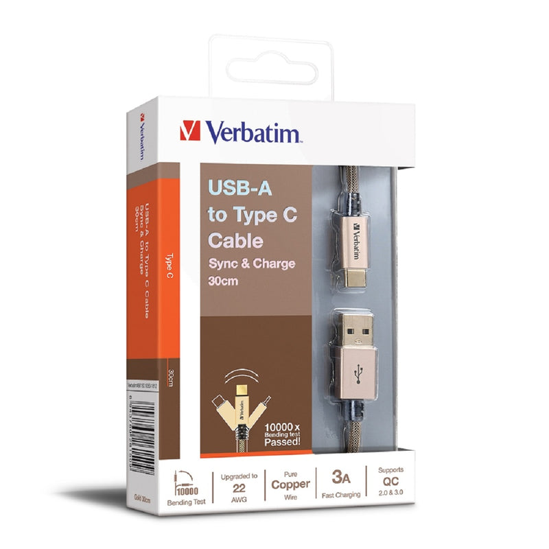 VERBATIM 30cm Sync & Charge USB-A to Type C Cable