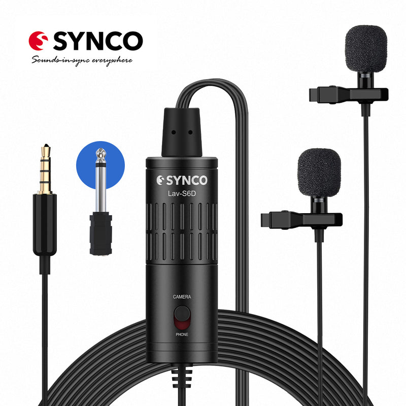 Synco Lav-S6D  雙咪頭領夾式 外置收音麥克風