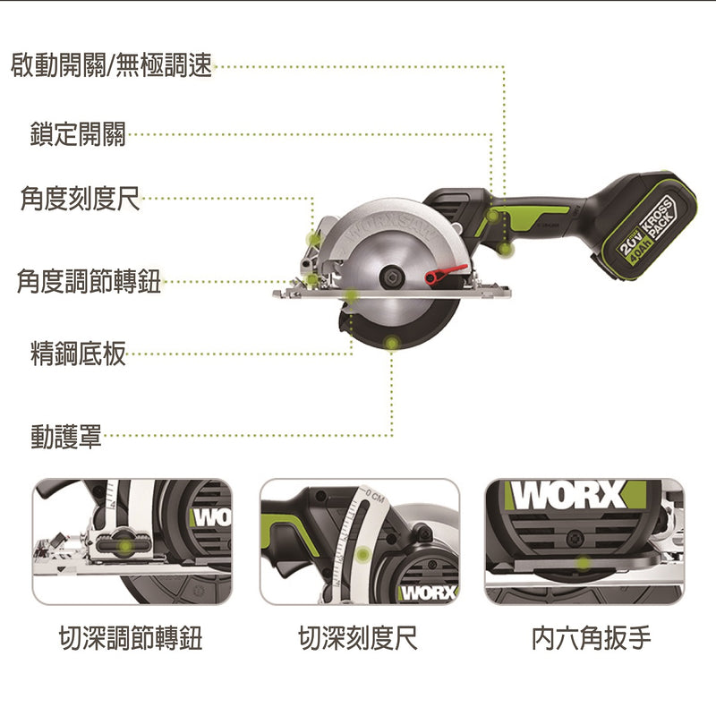 Worx WU533.1 20V Brushless 120MM Electric Circular Saw