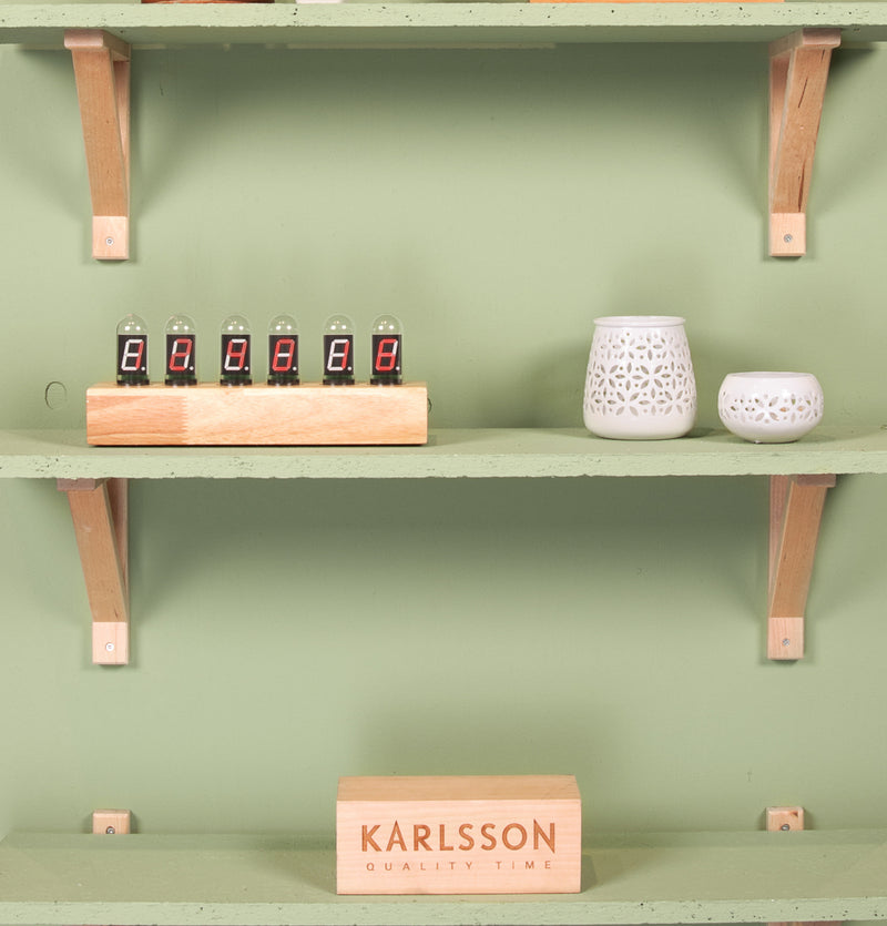 KARLSSON 枱鐘Cathode 玻璃管紅色LED橡木座