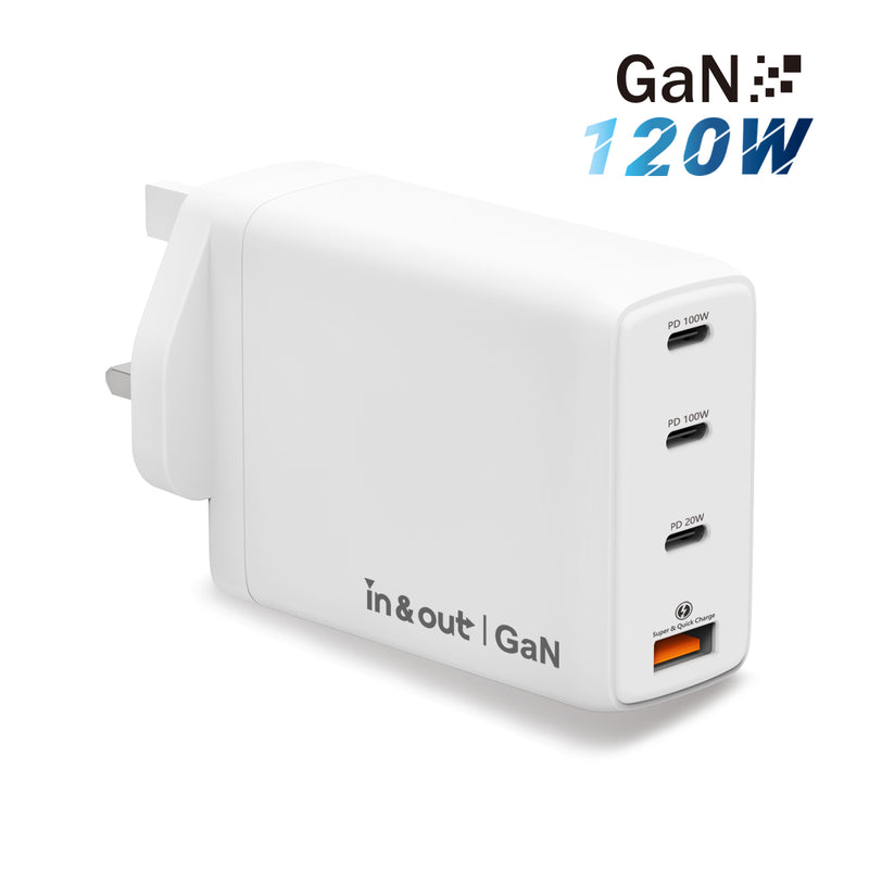 in & out io-120W GaN 120W 4輸出快速充電器