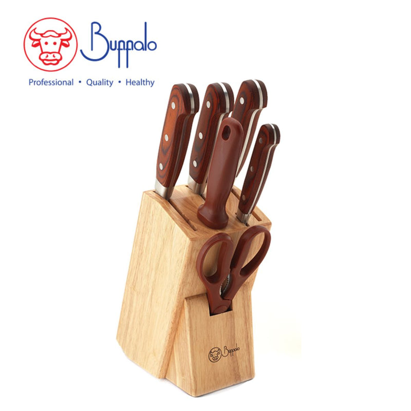 Buffalo 7PCS SET STAINLESS KNIFE WITH HARD WOOD BLOCK