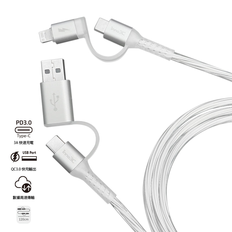 inno3C i-4LB-12 4 in 1 Lightning/Type-C to USB/Type-C Cable 1.2M